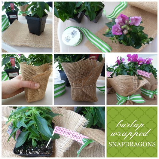 how to wrap plastic grower pots in burlap and ribbon