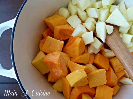 adding butternut squash and apples