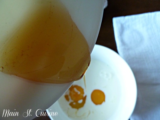 adding honey to the egg mixture
