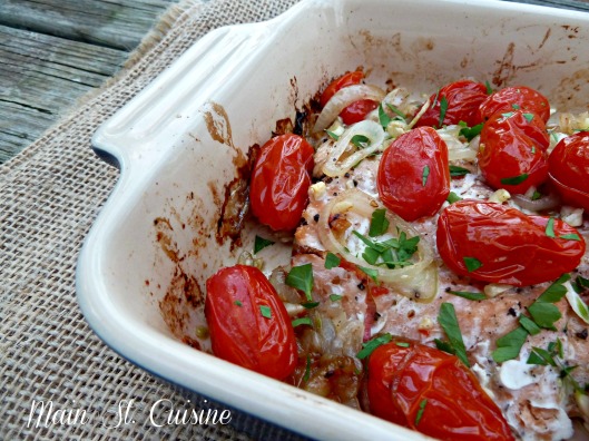 salmon with roasted tomatoes and shallots